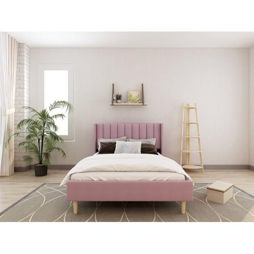 Eriksay Low Profile Upholstered Platform Bed With Wingback Headboard 